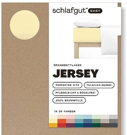Schlafgut Easy Jersey Spannbettlaken 90x190 bis 100x200 Yellow Mid, Spannbetttuch aus 100% Baumwolle