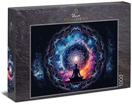 Ulmer Puzzleschmiede - Puzzle „Chakra“ - Intensives 1000 Teile Puzzle für Erwachsene - meditatives Motiv mit Mandala-Symbol, Energie des Universums – Puzzle-Qualität Made in Germany