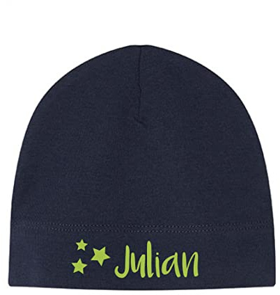 minimutz Kleine Babymütze mit Namen | Personalisierte Mütze Beanie für Baby und Neugeborene | Motiv Sterne Stars