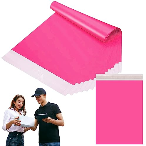 Postpåsar, postpåsar för kläder, självförseglande plastpåsar, fraktpåsar, starka förpackningspåsar, plastomslag för postning av klädpaket, 50 stycken, 25 x 35 cm, chockrosa vintage