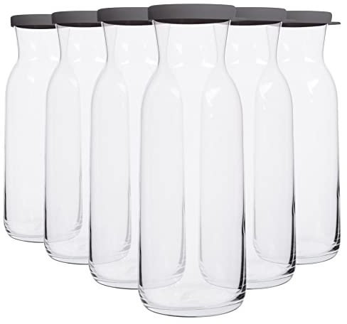 LAV 6X Grauer Deckel 1.2L Fonte Glas Karaffe - Wasser Wein Saft Kühlschrank Lagerung Krug-Set | Nachttisch Wäscherei Spenderflasche