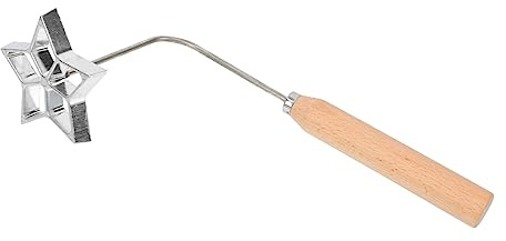 HEMOTON Moule à Friture D'étoile à Cinq Branches Manche en Bois, Ustensile Cuisine en Aluminium Antiadhésif, Moule à Snack Frit Maison pour Friture Sécurisée