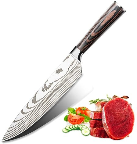 Coltello da Cucina, Professionale in Acciaio Inossidabile, Coltello da Chef, Coltello Multiuso, Lama in Carbonio di Alta Qualità, Manico Ergonomico Conforme all'Anatomia Umana (Lunghezza Lama 20 cm)