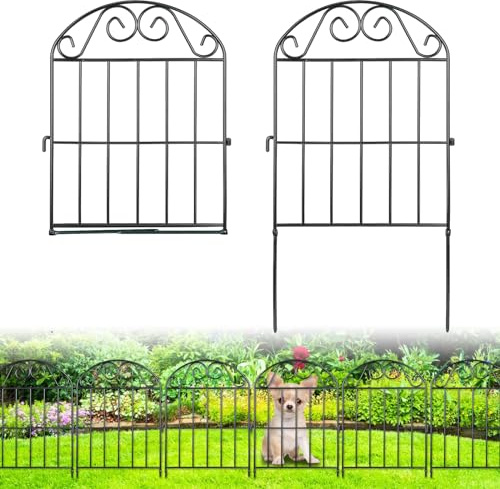 ADAVIN 10 Panels Collapsible Garden Fence Animal Barrier Fence,10ft(L) x 24in(H) Black Rustproof Metal Wire Panel Border for Dogs Rabbits, Flower Edging for Landscape Patio Yard Outdoor Decor, Arched
