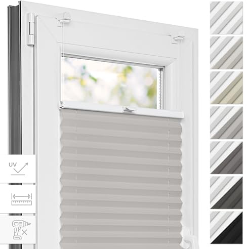 Estika Thermo Plissee ohne Bohren - 120 x 120 cm - Farbe: Hellgrau - Fensterrollos für innen, Plissee Verdunklung, Plissee Blickdicht, Rollos für Fenster ohne Bohren