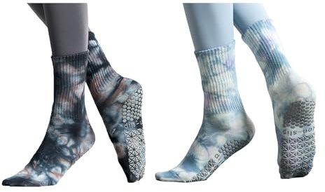 Yoga-Socken mit Griffen für Damen, 2 Stück, Batikfärbung, rutschfeste Sportsocken für Zuhause, Workout, Fitnessstudio, Sport, Kunst, Fitness, Barre, Ballett, Tanz