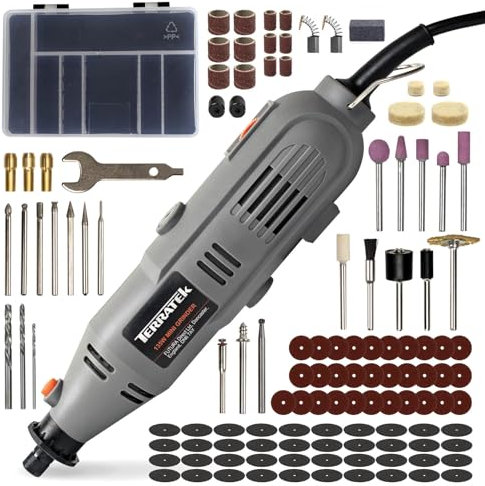 Terratek Corded Rotary Tool 120Pc Accessory Set, 135W Variable Speed 8000-33000RPM, Ideal for DIY Projects, Woodwork, Hobby Craft & Dremel Multi Tool Compatible