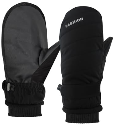 Bototack Winter Ski Mittens for Women, Waterproof Touch Screen Snow Gloves with Fleece, Anti Slip Warm Windproof Snowboard Gloves for Skiing Hiking Cycling (Black)