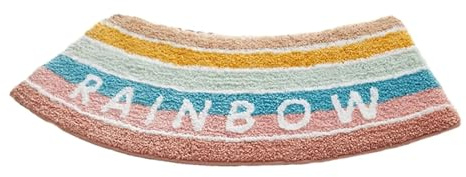 Easnea Quadrant Curved Bath Mat, Microfibre Corner Shower Mats Soft Corner Bath Mat Non Slip Bathtub Carpet Fan Shaped Foot Pads Corner Bath Tub Floor Carpet for Quadrant Shower Stall (Rainbow)