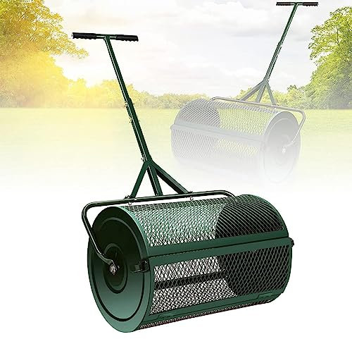 OSBELE Esparcidor de abono de 24 Pulgadas, esparcidor de turba, con Mango Mejorado en Forma de T para Plantar Semillas, Rodillo esparcidor de estiércol para el Cuidado del césped y el jardín, Negro