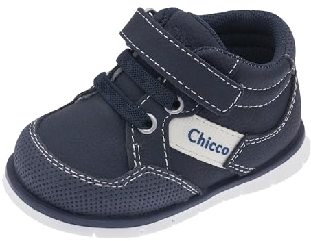 Chicco, Sneakers för barn med kardborreband och elastiska skosnören, bekväma, flexibla och andningsbara, bra för vår, höst och vinter, barnskor och pojkar, designade i Italien, Blå 1, 18 EU