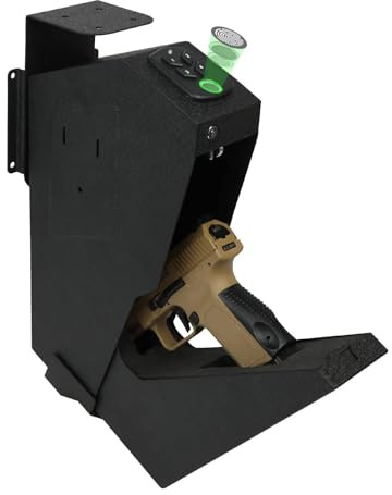 CYTBEK Waffentresor für Pistolen, biometrischer Pistolentresor, Schnellzugriffs-Handwaffentresor und Waffenschlosskasten für Auto, LKW, Schreibtisch, Nachttisch, Wand mit Sicherheits-Fingerabdruck