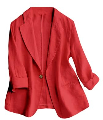 IDEALSANXUN Red Blazer for Woman 2026 Spring Break Clothes Business Casual Outfits Office Work Tops Business Summer Lightweight Linen Jackets Cardigan Blouse, Red, M