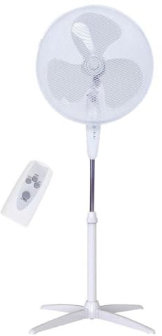 TIENDA EURASIA - Ventilador de Pie con Mando | Ventilador Silencioso | Temporizador Hasta 7,5 Hrs | 3 Velocidades | 45W | 2 Posiciones Fijo o Rotativo | Altura Regulable | D 430mm x 1250 mm (Blanco)