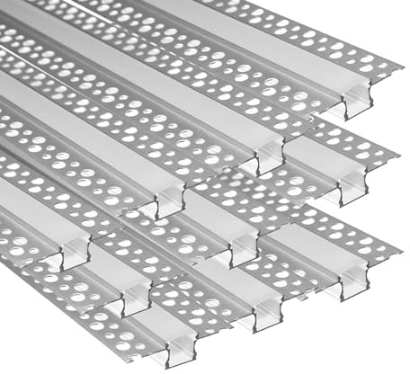 Besseto Plaster-in LED Aluminum Channel 10 Pack 6.6FT/2 Meter Drywall Strip Light Diffuser Channel, Trimless Recessed Plaster Aluminum LED Channel for Wall and Ceiling with Milky Diffuser