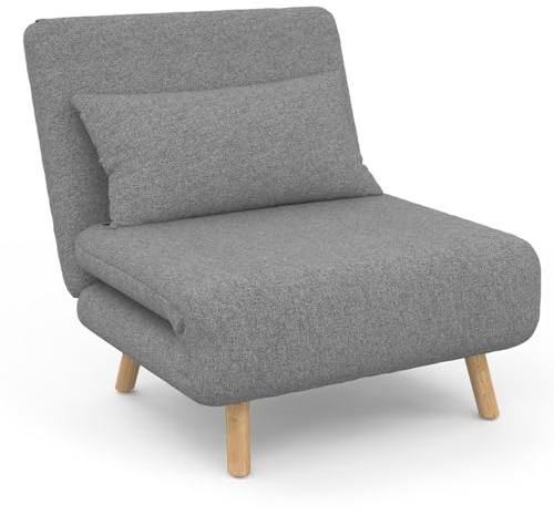 IDMarket - Sillón Convertible Romeo cama supletoria 1 plaza 80x190 cm Tela Gris Claro