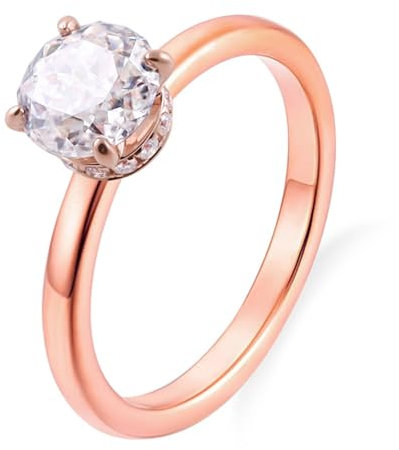 Skcess 14 Karat Roségold Damenring Weiß Moissanit Runden, Partnerringe Solitär 4 Zinken Ringe Frauen Größe 63 (20.1)