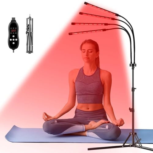 Light Lamp with 120 LEDs, 660nm & 850nm Near Red Infrared Light The-Rapy Lamp with 4 Heads | Adjustable Height Stand | Timer, 360° Rotating Infrared Device for Full Body & Home Use