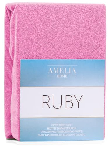AmeliaHome Lenzuolo con angoli in spugna di cotone, 200 x 220 – 220 x 240 cm, colore: rosa