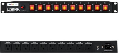 ThePoEstore 1U Horizontal PDU 19 Rack Mount Power Strip | 10 NEMA 5-15R Outlet, 120V 15A, 3600 Joules SPD-10KA, Heavy-Duty 14 AWG 6 ft Cord, Overload Protector
