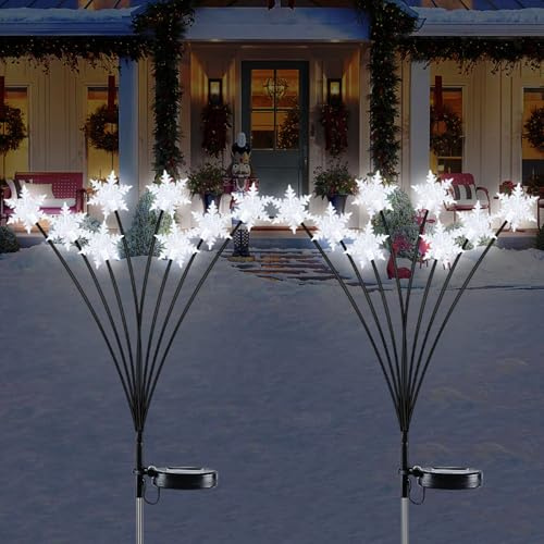 Ninonly Solarlampen für Außen Garten, 2 Stück 16 LED Schneeflocken Weihnachtsbeleuchtung Außen, Wasserdicht Weihnachtsdeko Outdoor, Solarleuchten Garten Deko für Weihnachten Rasen Draußen