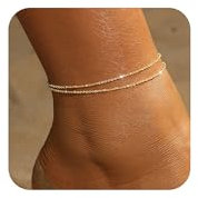 Hebterrka Goldene Fußkettchen für Damen – 14K Gold Fußkettchen, Wasserfest und Leicht, Doppeltes Goldpunkt-Ketten-Set, Trendiger Goldschmuck als Geschenk