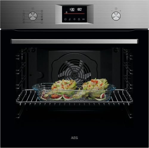 AEG Einbaubackofen, Serie 5 Ringheißluft: Gleichmäßige Garergebnisse auf 3 Ebenen, Pyrolyse Selbstreinigung, 45 Automatikprogramme, LED-Touchdisplay, Schnellaufheizung, Edelstahl, OU5PB40ZSM