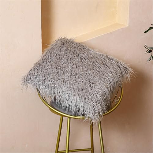 Ueiwffzo 45 x 45 cm Kunstfell Kissenbezug Plüsch Weich Künstlich Pelz Throw Kopfkissenbezug Kissenhülle Dekorative Quadrat Kissen Dekokissen für Sofa Schlafzimmer Auto (Grau)
