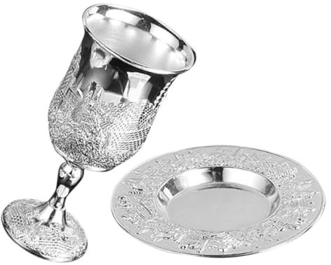 BEBEMOKO Copa Kiddush Plateada Platillo para Vino y Té en Shabat y Días Festivos, Copa de Cáliz Judaica para Uso en Hogar y Obsequio Festivo