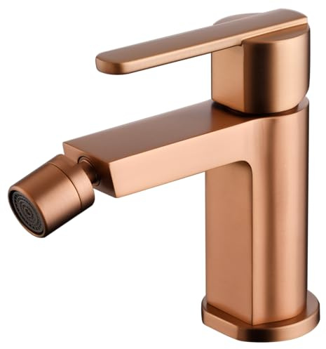 GALYON Imex Mitigeur pour bidet série Roma - Robinetterie en laiton, robinet bidet moderne, cartouche céramique Ø28 mm, flexibles 3/8 (or rose brossé)