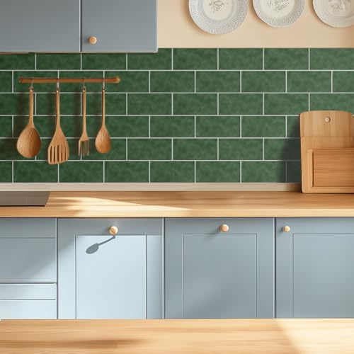 Alwayspon Piastrelle adesive da parete in vinile, impermeabili, per cucina, bagno, verde scuro, 24 pezzi