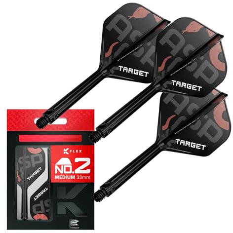 Target Darts Nathan Aspinall K Flex Flights und Shaft System, No.2 (Medium, 33mm) | Packung mit 3 Kflex All In One Flights, Player Edition Darts Zubehör | K-Flex Dart Schaft