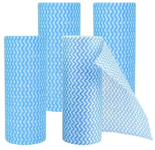 NLONLL 4 Rollen Einweg Putztücher Rolle Vliesstoffe Einweg Lappen Reinigungstücher Rolle Spüllappen Einweg 20x30cm Waschlappen Rolle Einmal Wischtücher auf Rolle Küchenstoff Vli für Esstisch (Blau)