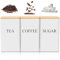 3Pcs Tea Coffee Sugar Canisters Set White 1000 ML Metal with Airtight Bamboo Lid and Name Marker Square Tea Canister Jar Kitchen Storage Canisters for Tea/Coffee/Sugar