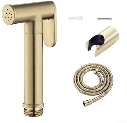 Hasaller Stainless Steel for Braided Hose Toilet Bidet Spray Set Brushed Gold Brass Douche Spray Set Bathroom Hand Held Toilet Bidet Spray Wall Mounted Bidet Shower Head Kit