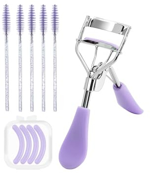 Benixmidart Eyelash Curlers, Lash Curler with Bonus 4Pcs Replacement Lash Pads& 5Pcs Eyelash Spoolies, Eyelash Curler Kit Portable Travel Eyelash Curler for Eyelash Extension (Purple)