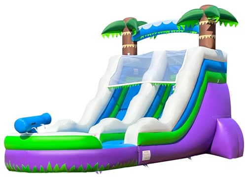 OZIS 23' Commercial Grade Water Slide Inflatable with Replaceable Climbing and Pool Wet Dry Use, Tropical Lightweight Premium Water Slide for Summer Fun（with Blower）