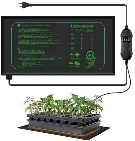 Jectse 52,5 X 25 cm, wasserdichte und Langlebige Sämlings-Heizmatte, Stabiles und Effizientes Keimungs-Heizkissen mit Digitalem Thermostat, Vielseitig Einsetzbar für (EU -Stecker 220 V)
