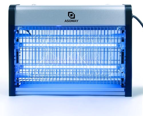 Lampada Antizanzare, Mosquito Killer Lampada con Luce Blu per Mosche e Zanzare, Zanzariera Elettrica Trappola per Zanzare da esterno interno con Catena Sospensione (Argento)