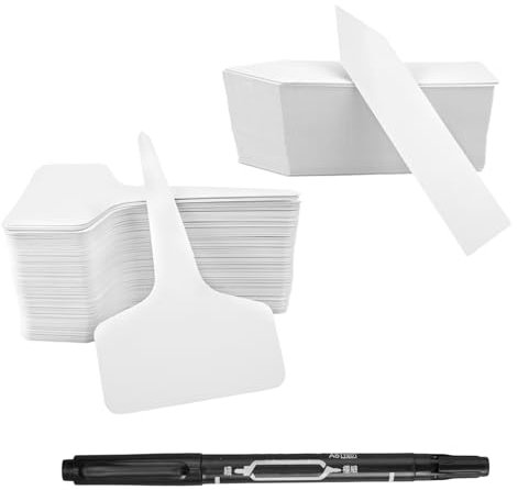 200 stycken växtkontakter för märkning 10 x 2 cm och 10 x 6 cm med 1 markör t-typ väderbeständiga växtskyltar väderbeständiga för grönsaker örter, blommor, örtskyltar för trädgård, fruktträdgård
