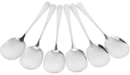 Amosfun 6 Pezzi Cucchiai da Portata Grandi in Acciaio Inossidabile, Manico, Lavabili in Lavastoviglie, per Cucina e Banchetti, Posate Bamboo