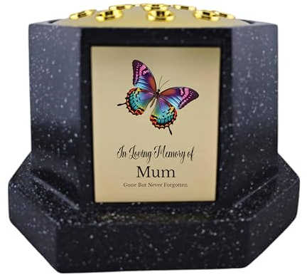 In Loving Memory Of Memorial Octagon Rose Bowl Grave Marker Flower Pot Vase With Butterfly Design Mum & Lots More Black/Gold (UV PRINTED) (Mum)