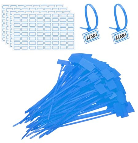 PATIKIL 6inch Zip Ties, 200pcs Cable Ties Tags Nylon Wire Marking Label Self Locking Plastic Straps Write on with Label Tags Paper for Organization Cord Network Ethernet Marking, Blue