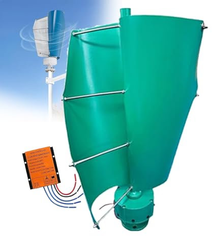 Turbina Eólica Doméstica Vertical Generador de 18000W Aerogenerador 2 Palas, Kit de Turbina Eólica en Espiral, Turbina Eólica Trifásica con Controlador, para Equipos de Energía Industrial(Teal,48V)