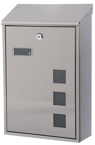 Cassetta Postale in Acciaio Inox con Serratura, Cassetta Porta Posta da Parete per Esterni per Casa, Ufficio e Scuola, 25x40x10cm, Argento