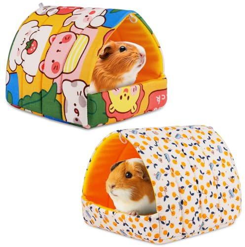 HOTUT Guinea Pig Bed,2pcs Cave Cozy Hamster Small Animal Beds Hideout,Warm Guinea Pig House,Washable Small Animal House Cage Accessories for Chinchillas,Hamsters,Dwarf Rabbits