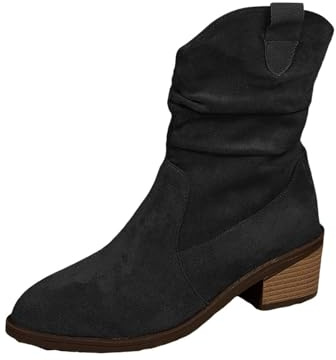 Generiska stövlar damklack cowboystövlar dam medelhög, traditionella stövlar blockklack halvstövlar vintage västerländska stövlar medeltida cowgirl stövlar höst vinter slip-stövlar Chelsea stövlar