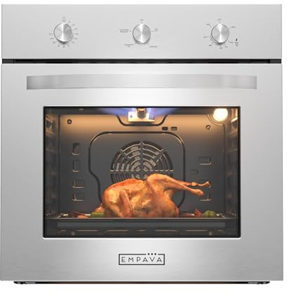 Empava 24 Inch Natural Gas Single Wall Oven with 5 Cooking Modes, Convection Fan and Rotisserie, Knob Control, Stainless Steel