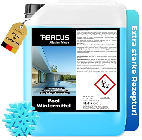 ABACUS® Pool Wintermittel – Überwinterungsmittel gegen Algen & Kalk – 5L Kanister Winterfit für klares Wasser im Winter – Schaumfreies Überwinterungskonzentrat zum Winterfest-Machen vom Pool
