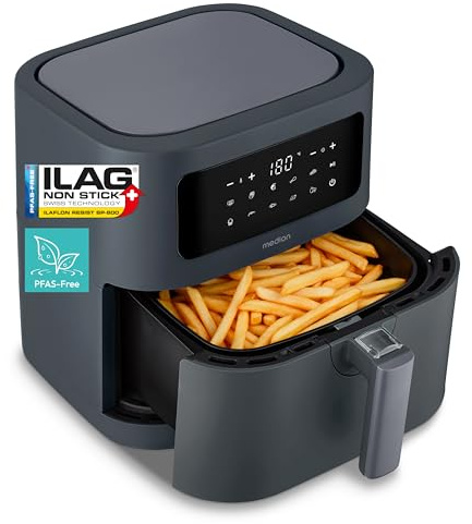 MEDION E40 XL friteuse à air chaud (5,2 L, airfryer, 2 150 W, 9 programmes automatiques, fonction four, friture sans huile, commande tactile, affichage LED), gris mat